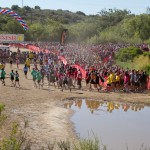 Groups line up for start